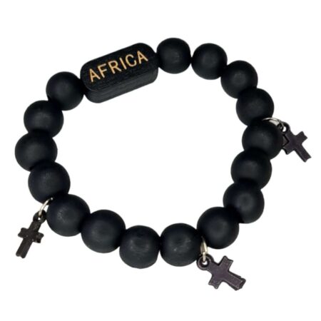 Wood bracelet w Africa, black/brown stretchcord