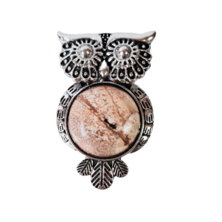 Picture jasper owl pendant, 45mm