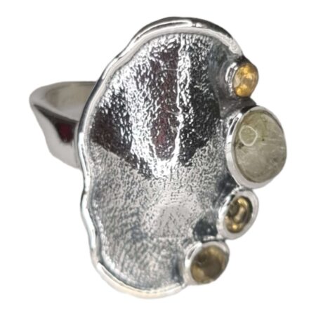 Rutilated Quartz w Citrine cabochon ring in 925 silver, oval, size 8