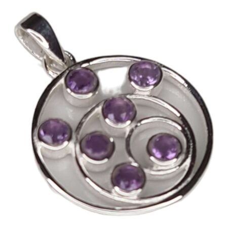 Amethyst spiral pendant in 925 silver, round, 28mm incl. bail
