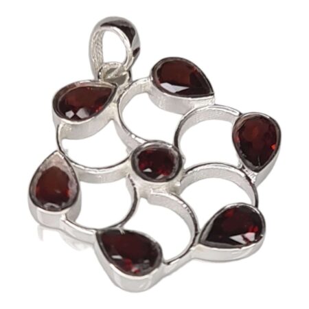 Garnet pendant in 925 silver, round, pear, 31mm incl. bail