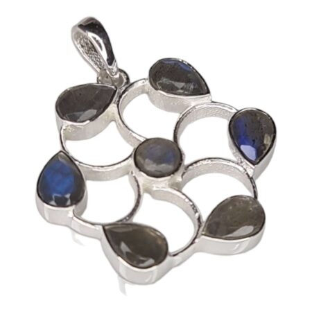 Labradorite pendant in 925 silver, round, pear, 31mm incl. bail