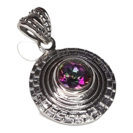 Mystic Topaz pendant in 925 silver, round, 30mm incl. bail