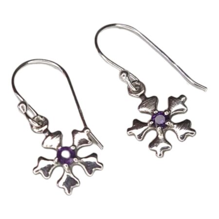 Flower earrings in 925 silver, Amethyst, 26mm incl. hook