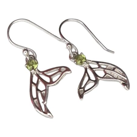 Whale Tail earrings in 925 silver, Peridot, 30mm incl. hook