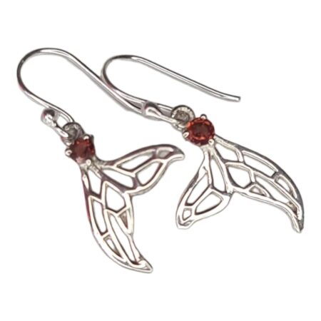 Whale Tail earrings in 925 silver, Garnet, 30mm incl. hook