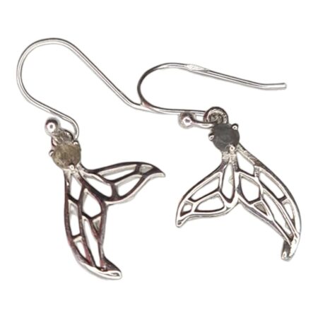 Whale Tail earrings in 925 silver, Labradorite, 30mm incl. hook