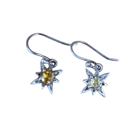 Sun earrings in 925 silver, Citrine, 28mm incl. hook