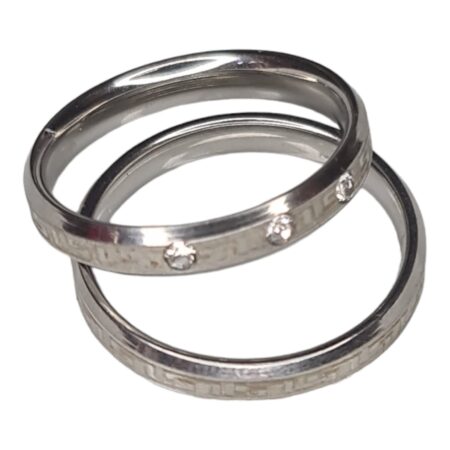 Double ring set, stainless steel, Greek design w rhinestones, ass. sizes