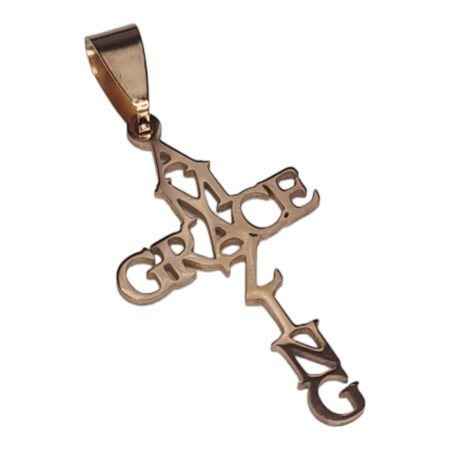 Stainless Steel cutout pendant, Amazing Grace, rose gold 40mm