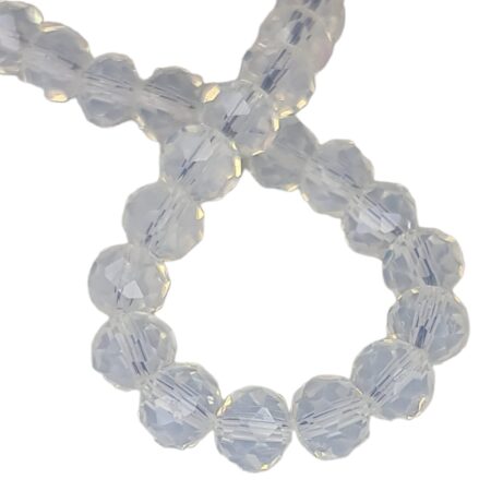 Glass bead string, faceted, rondelle, 6x8mm, opal, 40cm