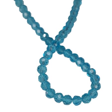 Glass bead string, faceted, rondelle, 7x8mm, aqua, 40cm