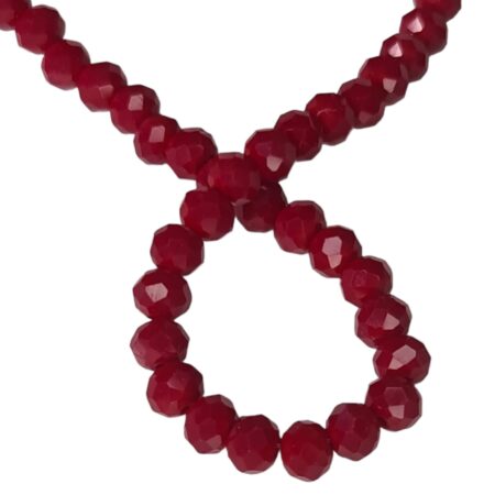 Glass bead string, faceted, rondelle, 4x5mm, dark red, 40cm