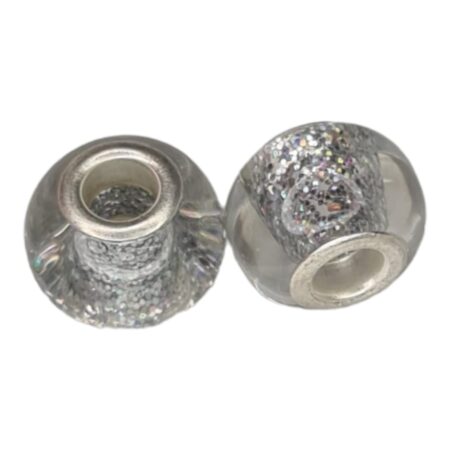 European glass bead, silver glitter, 11x15mm, 5mm hole