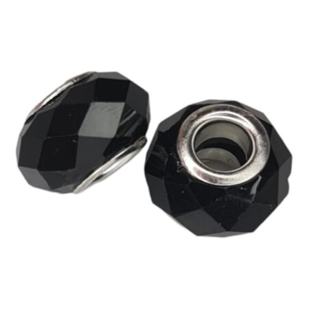European glass faceted bead, black, 9x15mm, 5mm hole