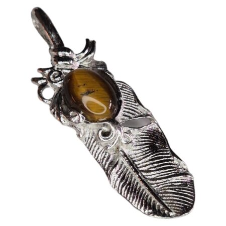 Feather cabochon pendant, Tiger Eye, 60mm