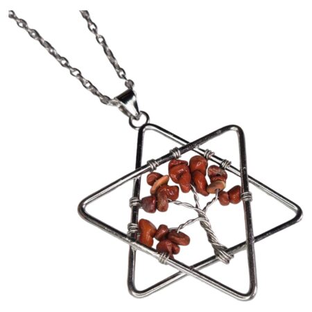 Star wire wrapped drop necklace, Jasper, silver chain, 45cm