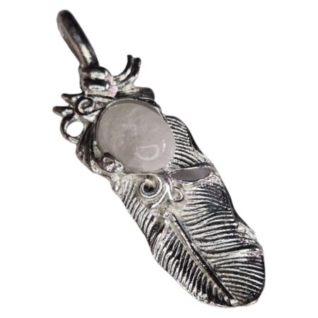 Feather cabochon pendant, Quartz, 60mm