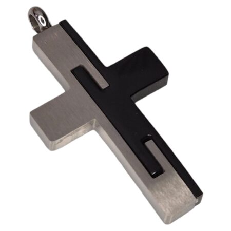 Stainless Steel cross pendant, two-tone, 38mm