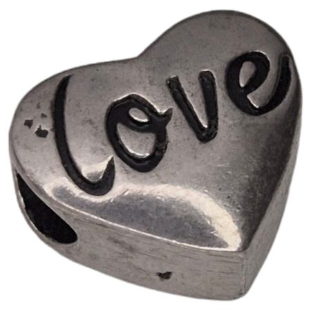 Heart bead in stainless steel, "love", 14x16mm