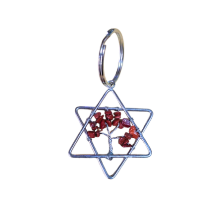 Red jasper tree in wire wrapped star keyring