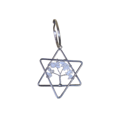 Quartz tree in wire wrapped star keyring