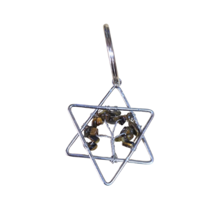Tigers eye tree in wire wrapped star keyring