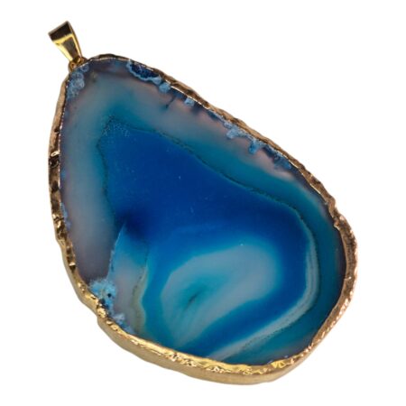Agate slice pendant, purple, gold trim, 60-80mm