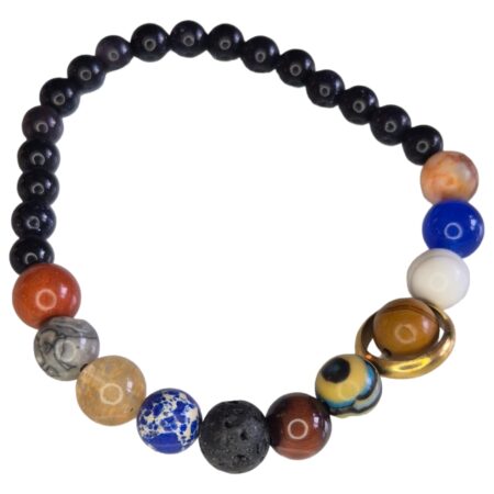 Gemstone & lava galaxy bracelet, stretchcord