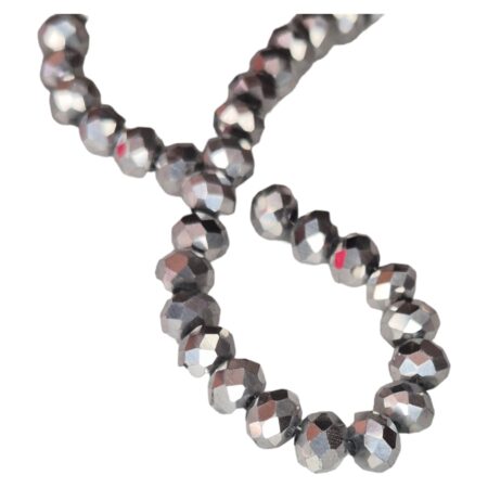 Glass bead string, faceted, rondelle, 5x7mm, silver, 40cm