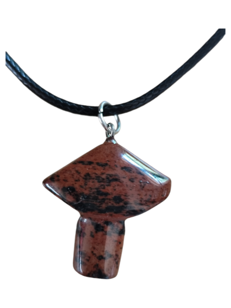 Mahogany obsidian mushroom necklace, black string, 45cm