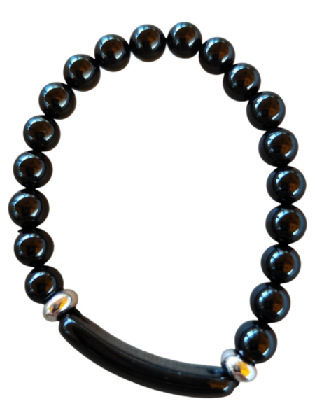 Black onyx bead bracelet, stretchcord