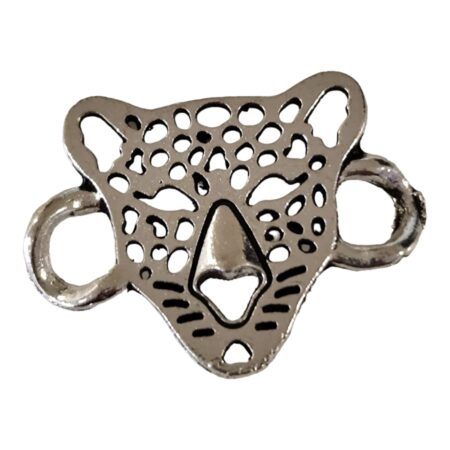 Leopard head with holes for spots, Base metal, 23 x 30mm