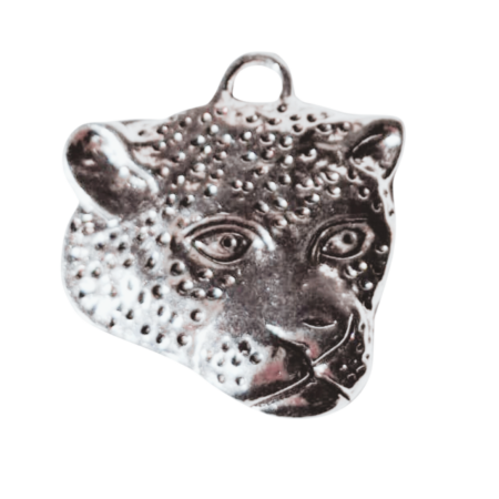 Leopard head charm, Base metal, 39 x34 mm