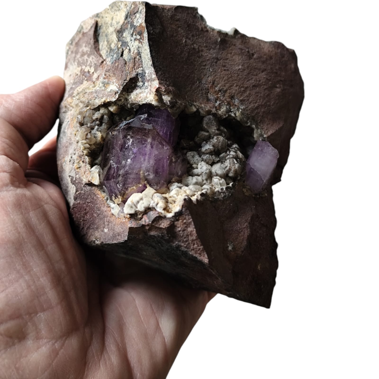 Amethyst with Calcite in a vug within Basalt matrix, Namibia, 9.8 x 9.5 x 5.6cm - Image 2