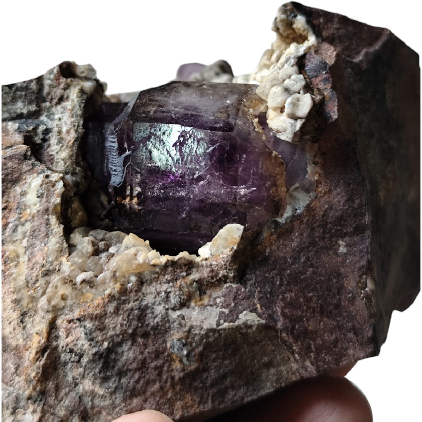 Amethyst with Calcite in a vug within Basalt matrix, Namibia, 9.8 x 9.5 x 5.6cm - Image 5