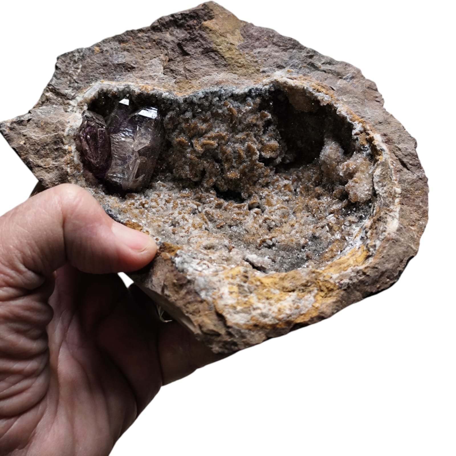 Amethyst with Calcite in a vug within Basalt matrix, Namibia, 8.5 x 14.6 x 11.5cm - Image 2