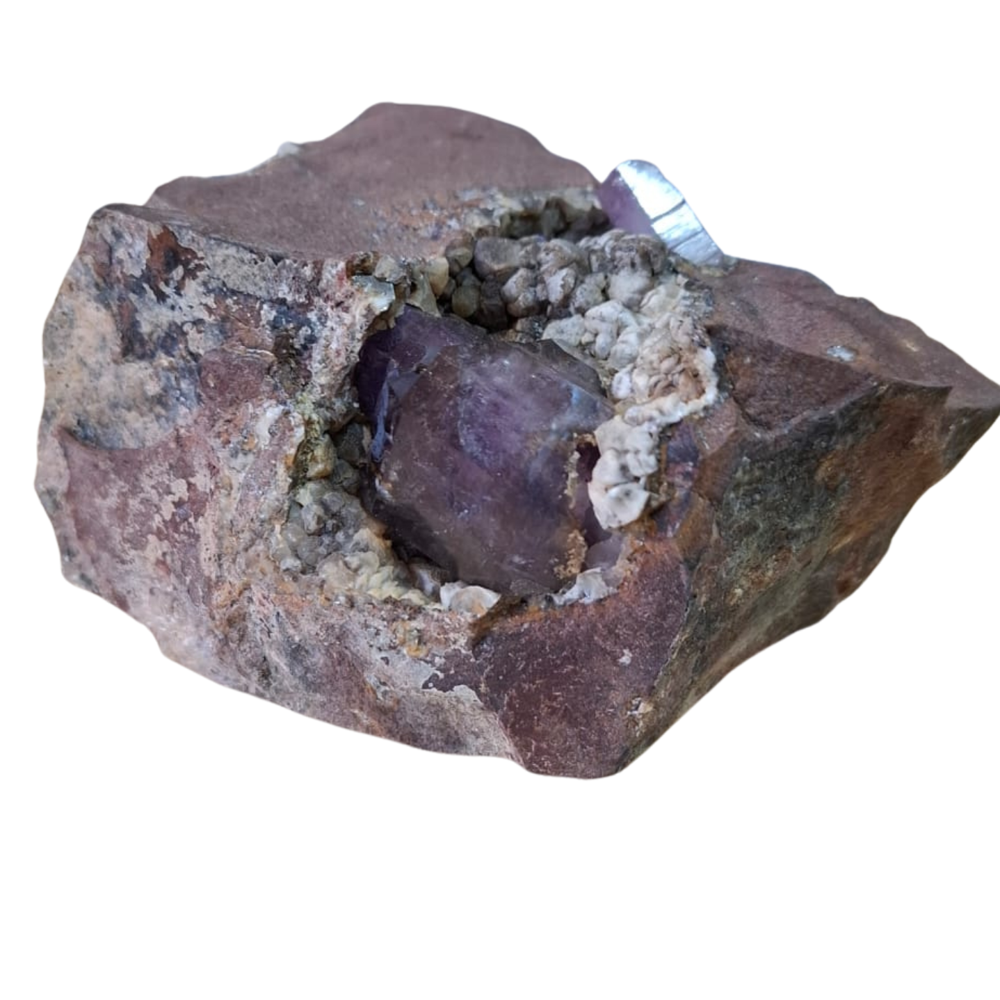 Amethyst with Calcite in a vug within Basalt matrix, Namibia, 9.8 x 9.5 x 5.6cm - Image 3