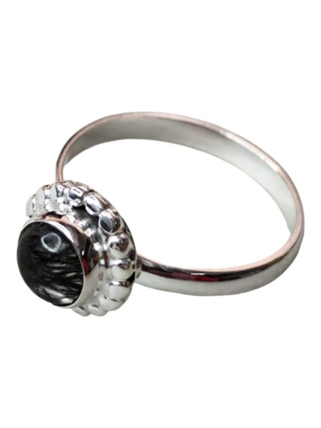 Tourmilated quartz ring in 925 silver, Round, size 7