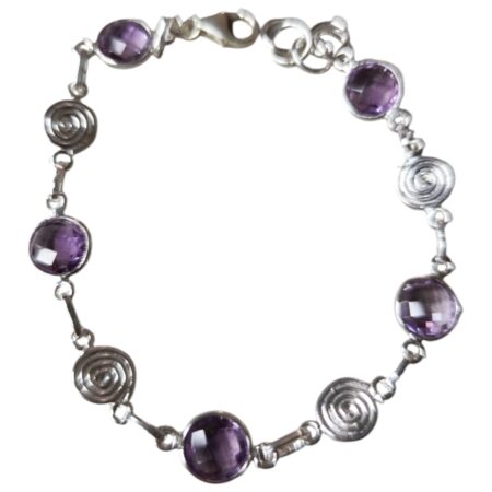 Amethyst gemstone bracelet in 925 silver, Round, with lobster clasp and jump ring chain end
