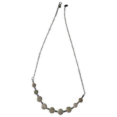 Button pearl, Swarovski beads and stainless-steel necklace