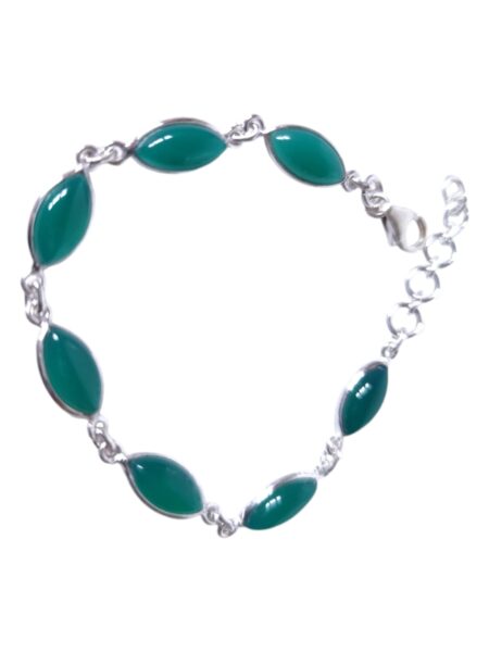 Green Chalcedony gemstone bracelet in 925 silver, Cabochon, Marquise cut with lobster clasp and jump ring end