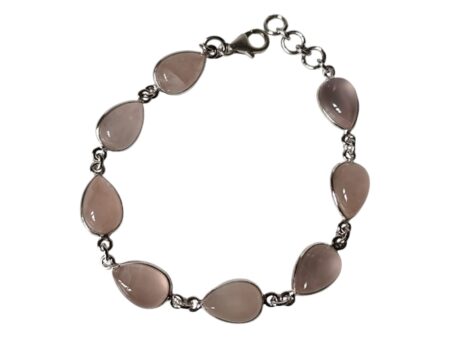 Rose quartz gemstone bracelet in 925 silver, Cabochon, Pear cut with lobster clasp and jump ring end