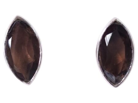 Smoky quartz gemstone, 925 stud earrings with Marquise cut, 0.4 x 1cm