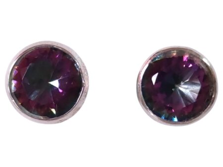 Mystic Topaz gemstone, 925 stud earrings with Round cut, 0.7cm