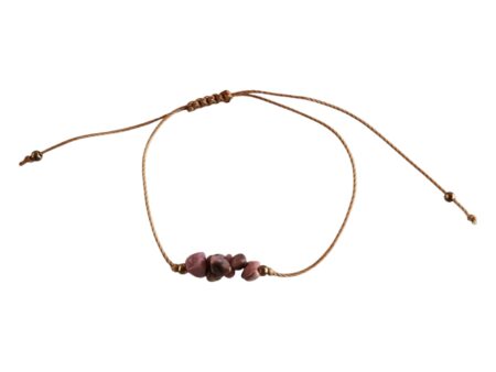 Rhodonite Chip bracelet on tan colour rope, adjustable