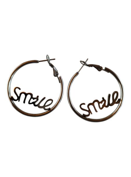Smile Stainless Steel hoop earrings, Silver, 35mm