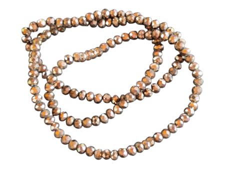 Glass bead string, faceted, rondelle, 4x3mm, Metallic chocolate brown, 42cm