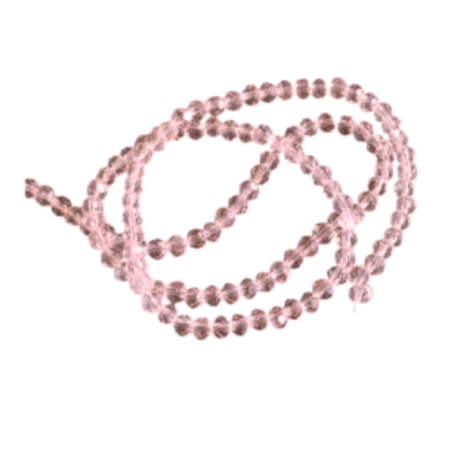 Glass bead string, faceted, rondelle, 4x5mm, Rose pink, 40cm