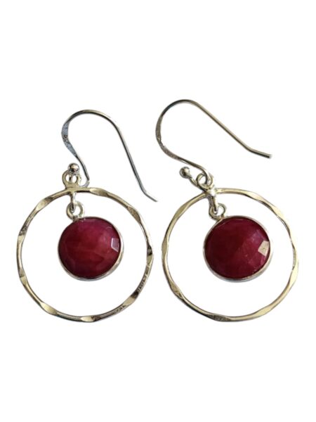 Ruby facet dangle earrings, 925 Silver, 4.1cm